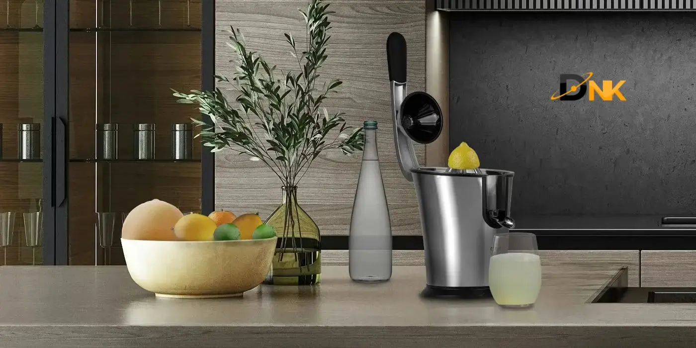 Máy Vắt Cam Caso Cp 330 Pro 160W, Nón Vắt Inox 6 Máy Vắt Cam Caso Cp 330 Pro Đặt Trên Bàn Bếp Cạnh Ly Và Tô Trái Cây.