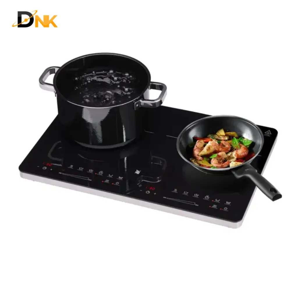 Bếp Từ Đôi Wmf Kult X 3500W 0415320011 3 Bếp Từ Đôi Wmf Kult X Với Nồi Nước Bên Trái Và Chảo Tôm Rau Củ Bên Phải