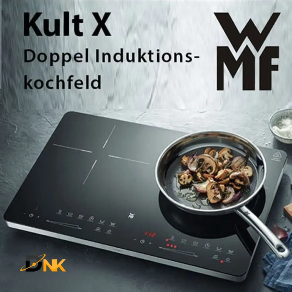 Bếp Từ Đôi Wmf Kult X 3500W 0415320011 2 Bếp Wmf Kult X Đặt Trên Bàn Với Chảo Thức Ăn Ở Vùng Nấu Bên Phải