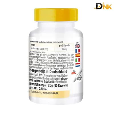 Viên Uống Warnke Nattokinase 50Mg Đức, 60 Viên Nang 2 Nhãn Sau Warnke Nattokinase 50Mg Ghi Khẩu Phần, Cảnh Báo Và Mã Sản Phẩm 22006