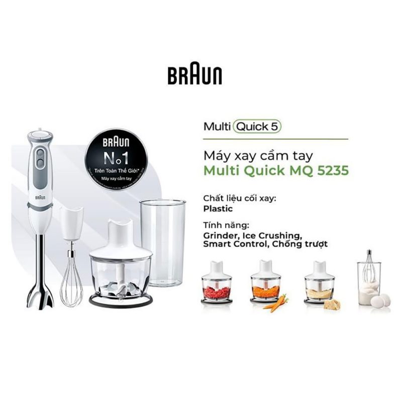 Máy Xay Cầm Tay Braun MQ5235 MultiQuick 5 Vario White/Grey | Đồ Nhập Khẩu