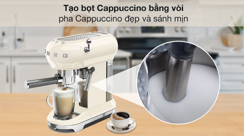 Máy Pha Cafe Smeg Ecf01Creu Tạo Bọt Cappuccino Bằng Vòi Đánh Tay Tiện Lợi