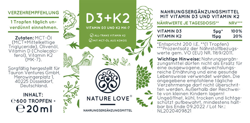 Vitamin Nature Love D3 + K2 20Ml – Giúp Bé Cứng Cáp Mỗi Ngày, Hình Ảnh 3