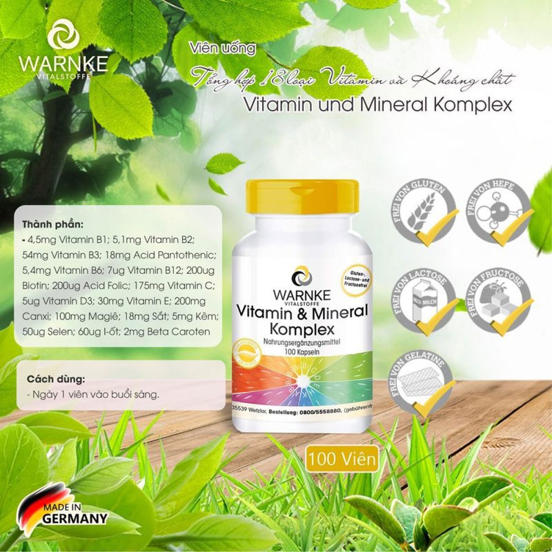 Thành Phần Chính Củaviên Uống Tổng Hợp Warnke Vitamin, Mineral Komplex, 100 Viên