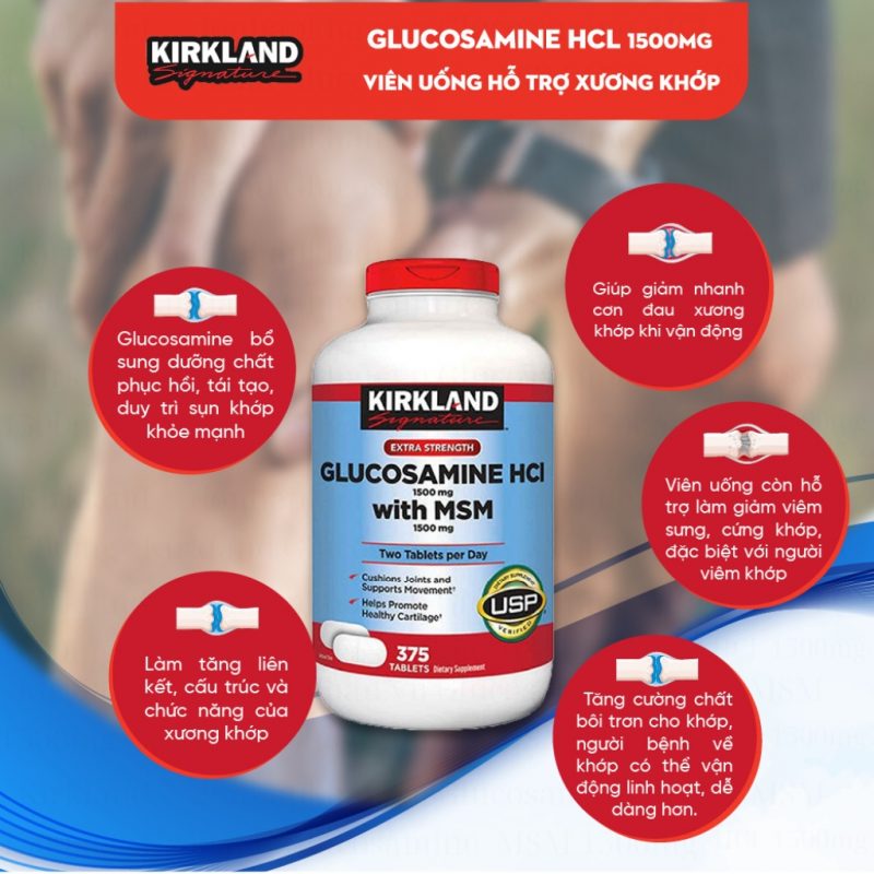 Kirkland Glucosamine Hcl 1500Mg With Msm 1500Mg Hop 375 Vien 5