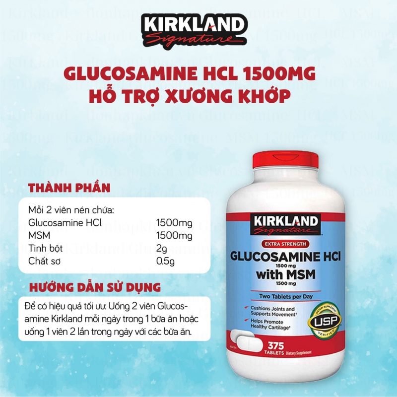 Kirkland Glucosamine Hcl 1500Mg With Msm 1500Mg Hop 375 Vien 9