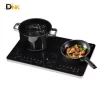 Hình Bếp Wmf Kult X Chụp Góc Nghiêng, Có Nồi Nước Và Chảo Thức Ăn Trên Hai Vị Trí Nấu, Kèm Logo Đồ Nhập Khẩu Ở Góc Trên. Bếp Từ Đôi Wmf Kult X Với Nồi Nước Bên Trái Và Chảo Tôm Rau Củ Bên Phải