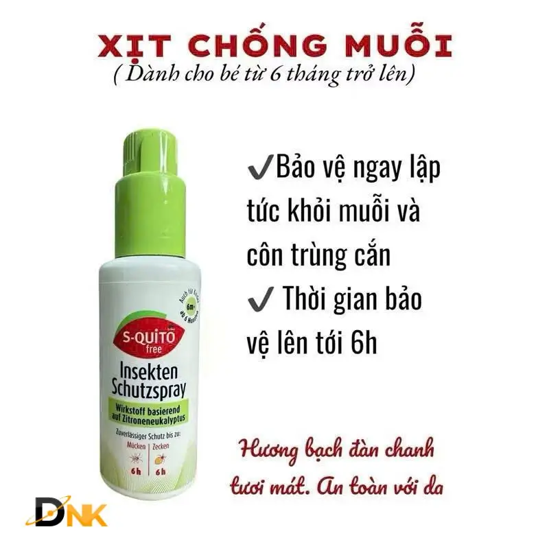 Xịt Chống Muỗi S-Quito Free 100Ml Xịt Chống Muỗi S-Quito Free Hương Bạch Đàn Chanh, Bảo Vệ 6 Giờ