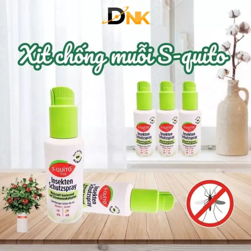 Sản Phẩm Xịt Chống Muỗi S-Quito Free Trưng Bày Xịt Chống Muỗi S-Quito Free Bày Trí Trên Bàn Gỗ