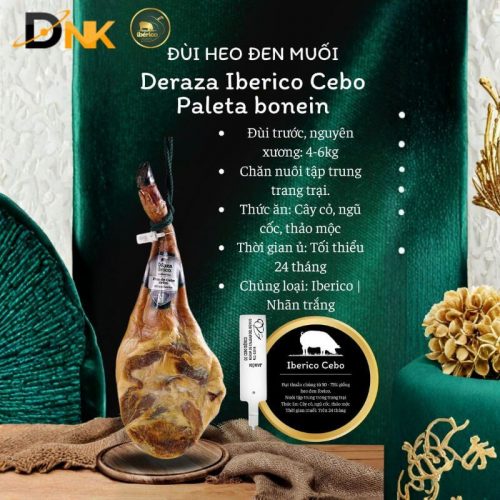 Đùi Heo Đen Muối Deraza Iberico Cebo Paleta Bone-In Nhập Khẩu Tây Ban Nha