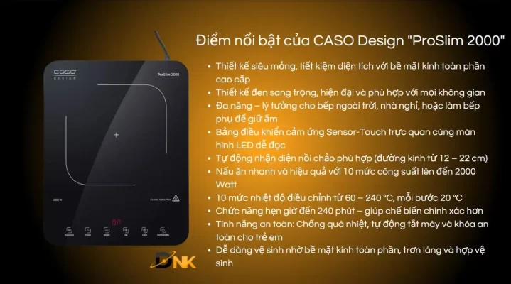 Bếp Từ Đơn Caso Proslim 2000 – Siêu Mỏng, 2000W, Cảm Ứng 6 Bếp Từ Caso Proslim 2000 – Điểm Nổi Bật Và Thông Số Chính