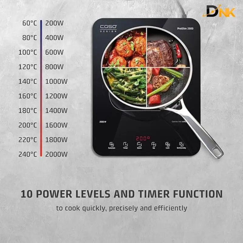 10 Mức Công Suất Linh Hoạt – Bếp Caso Proslim 2000 Bếp Từ Caso Proslim 2000 Có 10 Mức Công Suất Từ 200W Đến 2000W