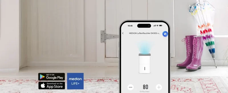 Máy Hút Ẩm Thông Minh Medion Md12044 24L – Điều Khiển Qua App, Tiết Kiệm Điện, Hiệu Suất Cao 2 Ứng Dụng Medion Life+ Giúp Điều Khiển Máy Hút Ẩm Medion Md12044 Trực Tiếp Trên Điện Thoại.