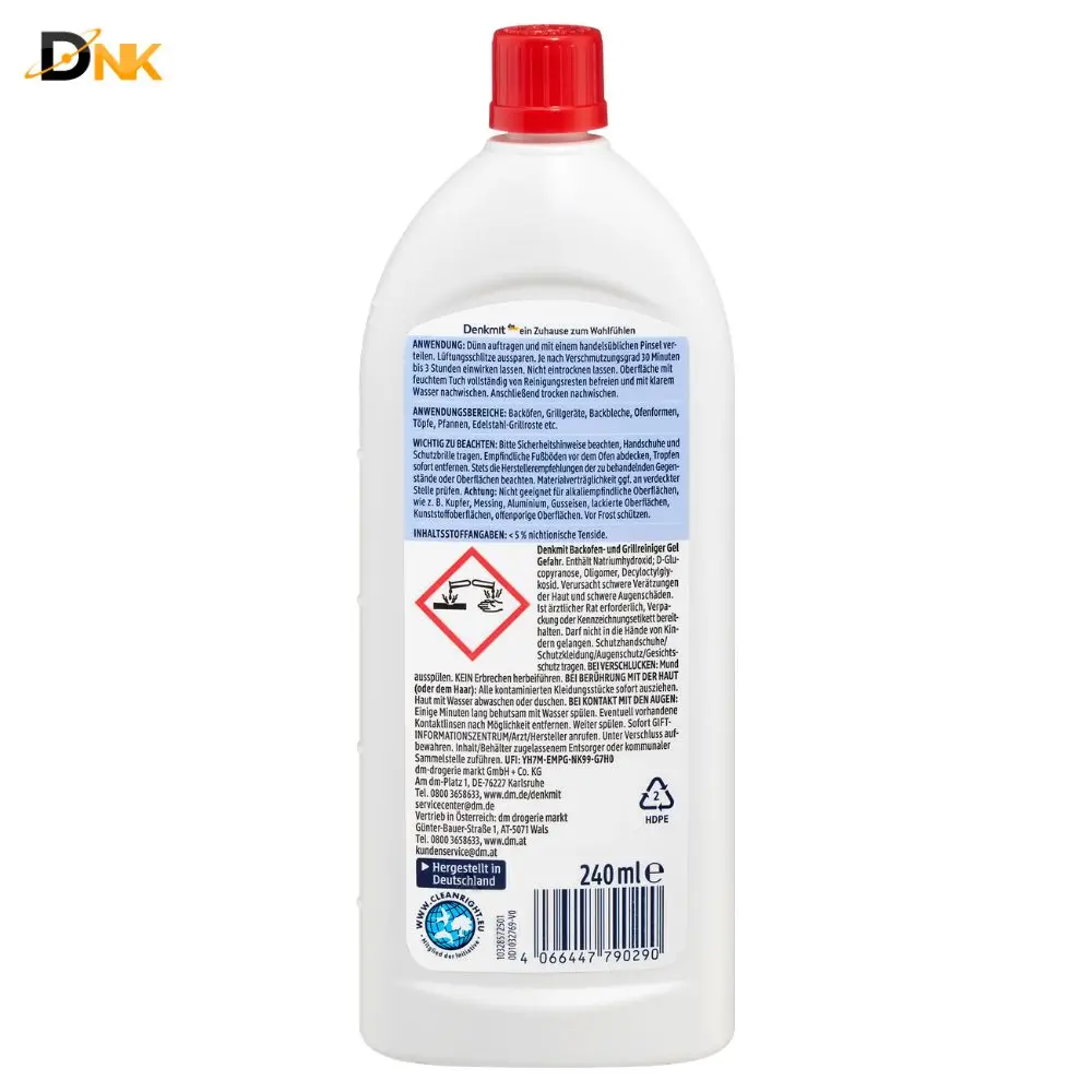 Nhãn Sau Và Hướng Dẫn Sử Dụng Denkmit 240Ml Nhãn Sau Dung Dịch Vệ Sinh Lò Nướng Denkmit 240Ml Và Mã Vạch 4066447790290