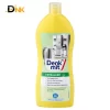 Hình Ảnh Mặt Trước Chai Dung Dịch Tẩy Cặn Vôi Denkmit Entkalker 250Ml Màu Vàng, Thể Hiện Thương Hiệu Và Hình Minh Họa Máy Pha Cà Phê, Ấm Đun Nước Trên Nhãn. Dung Dịch Tẩy Cặn Vôi Denkmit Entkalker 250Ml Mặt Trước