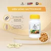 Bố Cục Màu Vàng Kem, Gồm Chai 60 Viên Nang, Hình Natto Và Phần Chữ Giới Thiệu Hoạt Tính 2.000 Fu Mỗi Ngày. Đồ Họa Warnke Nattokinase 50Mg Có Chai Sản Phẩm, Viên Nang Và Hình Đậu Nành Lên Men