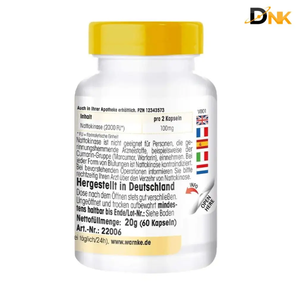 Nhãn Sau Warnke Nattokinase 50Mg Nhãn Sau Warnke Nattokinase 50Mg Ghi Khẩu Phần, Cảnh Báo Và Mã Sản Phẩm 22006
